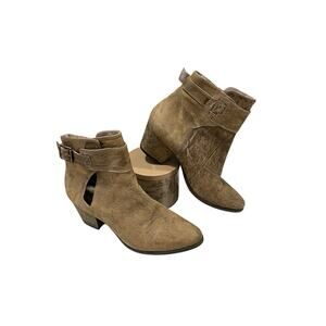 Free People Keyhole Leather Tan Chunky Heel Ankle Boot Women’s Size 6.5 (37)